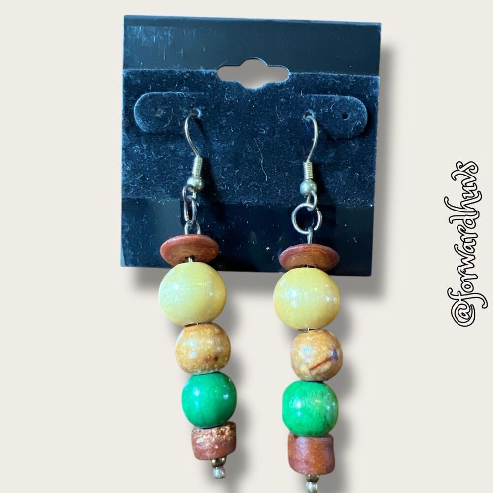Wooden Bead Dangle Earrings